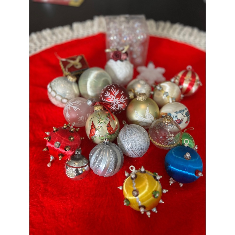 Christmas Ornaments Holiday Multicolor Vintage Satin Beaded Collectible Lot